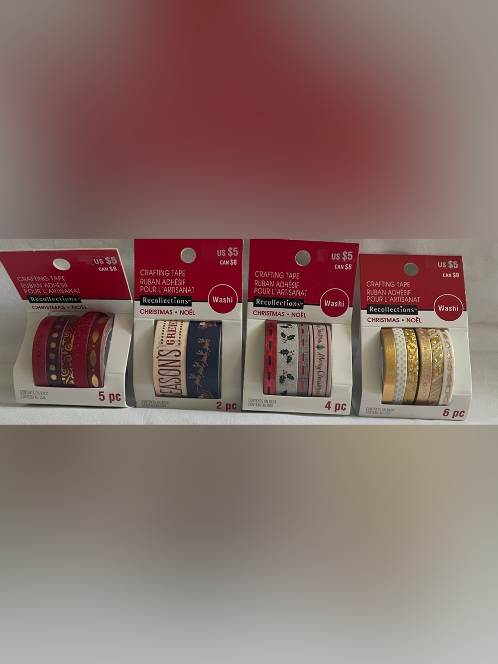 New 4 Packs of Recollections Holiday Crafting Washi Tape
